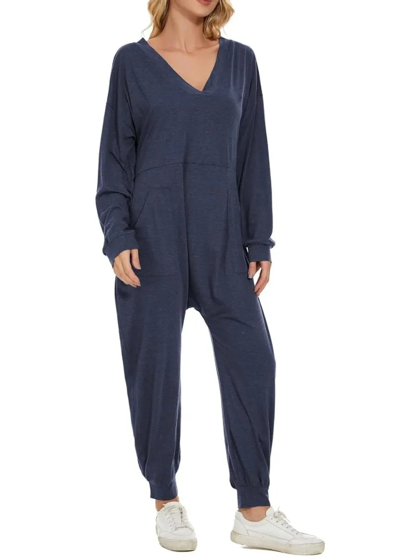 Navy blue loose jumpsuit