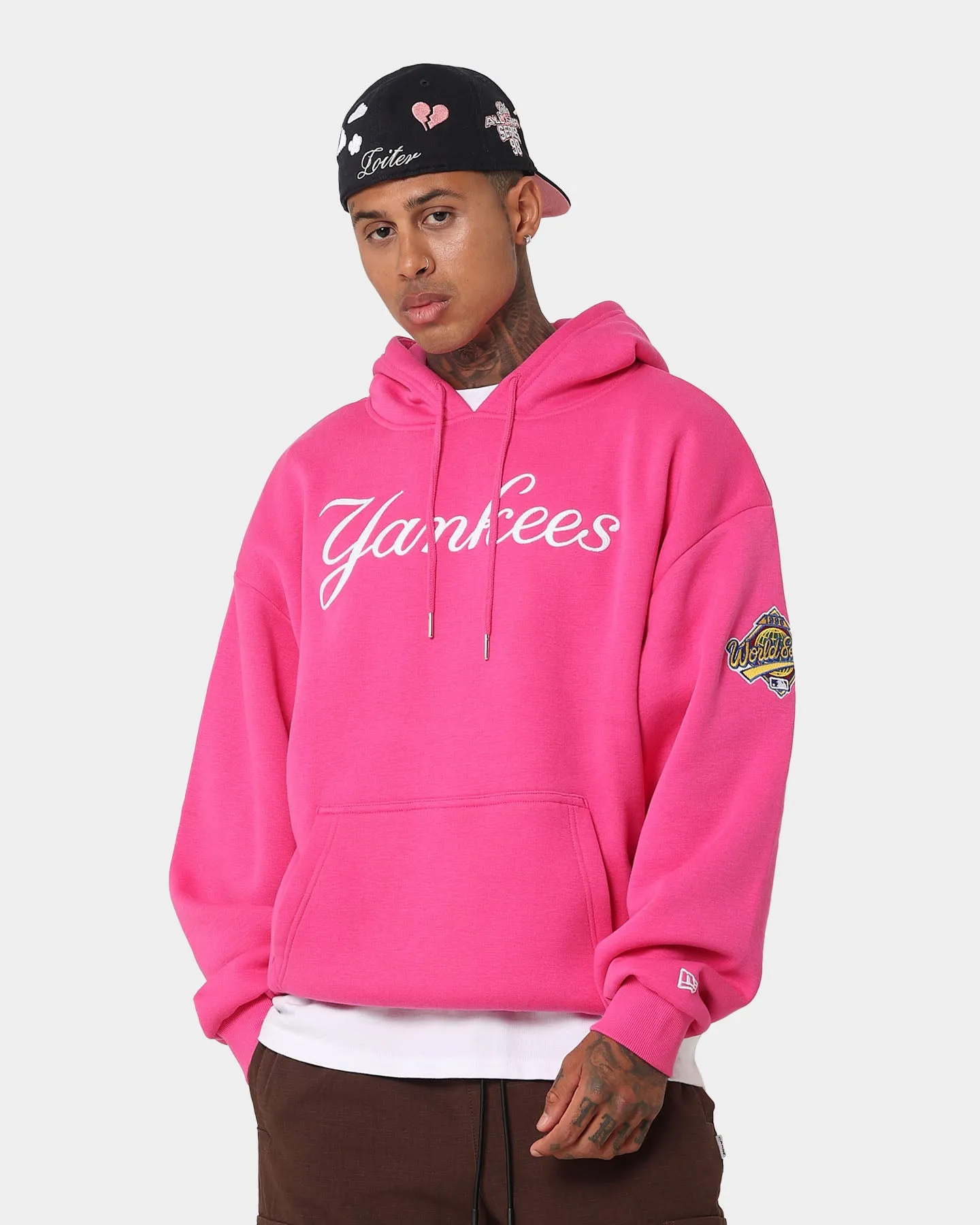 New Era New York Yankees 'Tropical Punch Script Pack' Oversized Hoodie Hot Pink