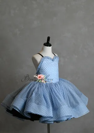 New "Emma" Blue Vintage Petal Short Length Dress ( 7 Year - Petite 8 Year)