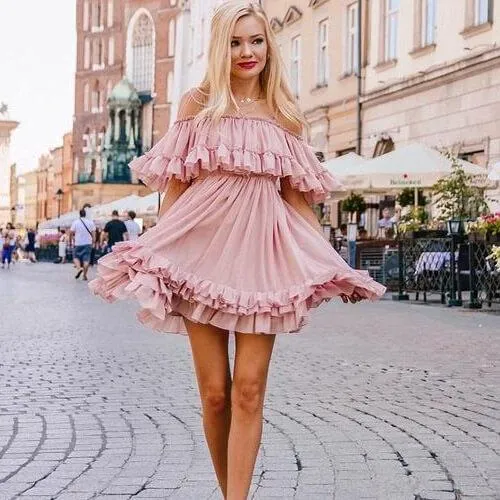 Off Shoulder Ruffled Mini Dress