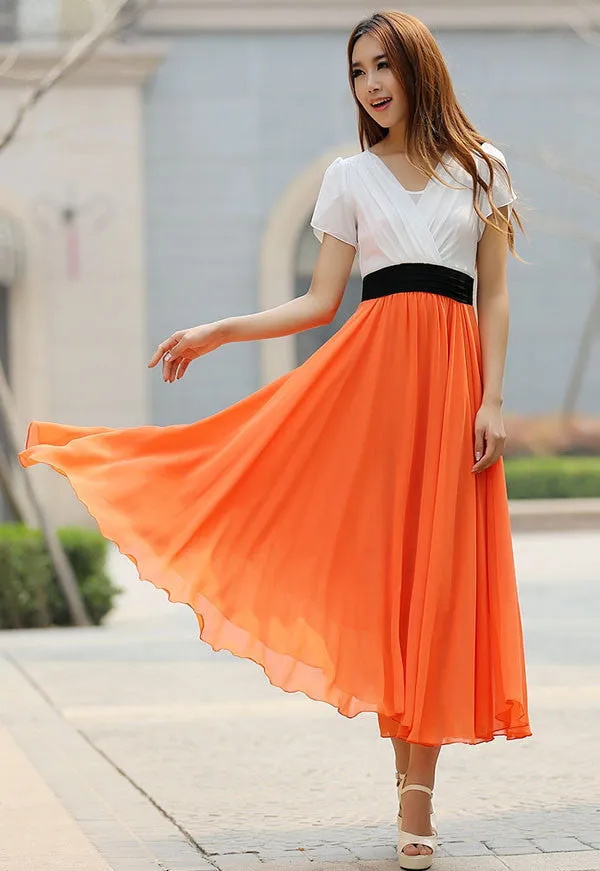 Orange chiffon maxi dress (926)