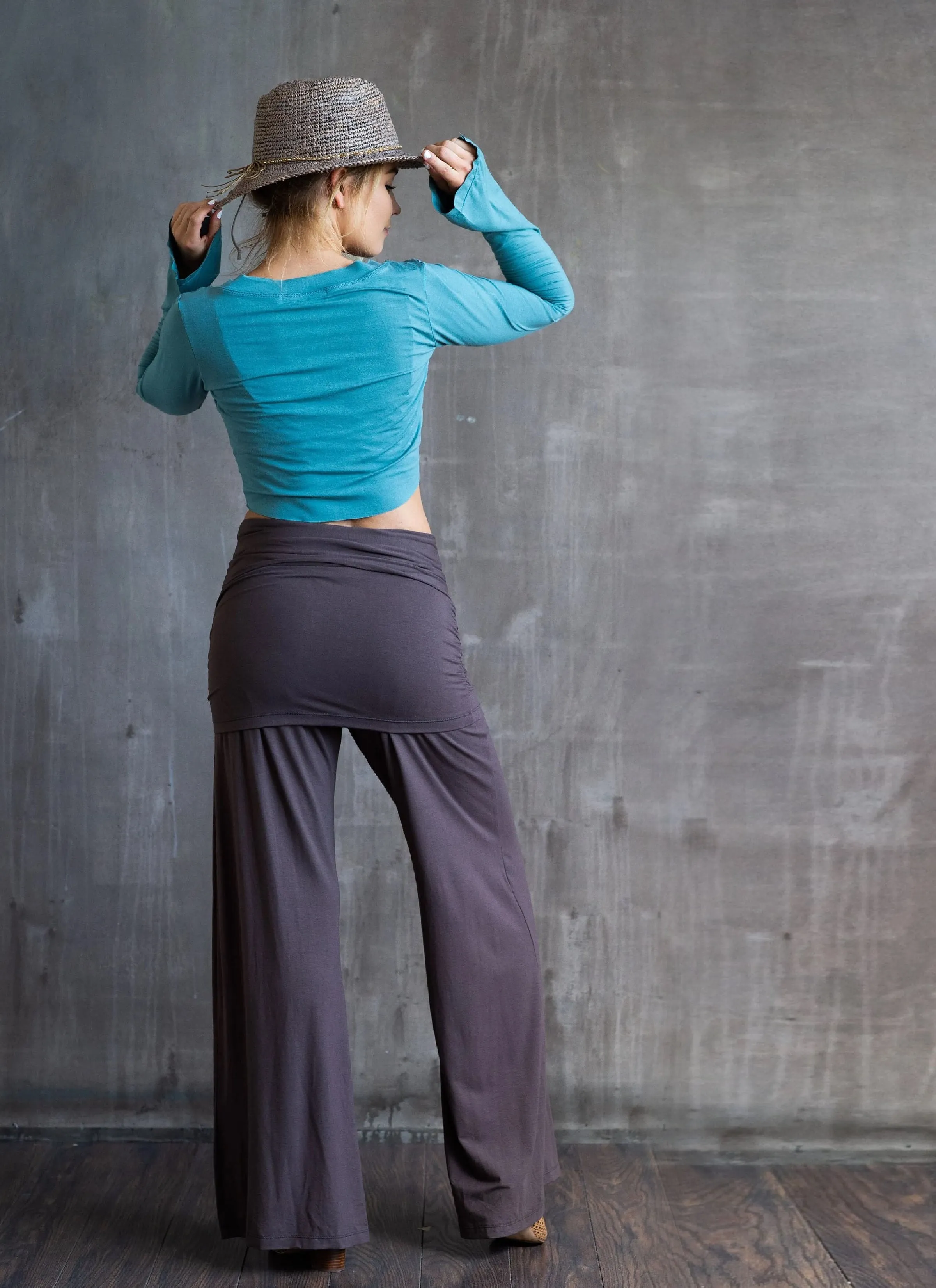 Palazzo Yoga Pants with Miniskirt in Mocha