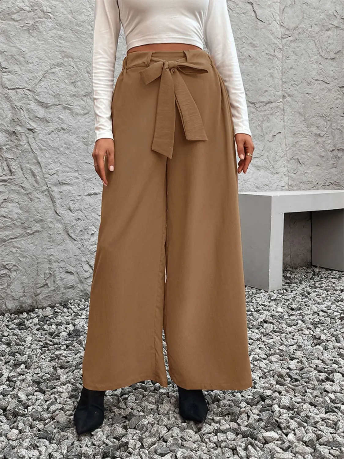 Perfee Tied High Waist Wide Leg Pants