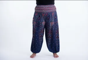 Plus Size Peacock Feathers Unisex Harem Pants in Blue