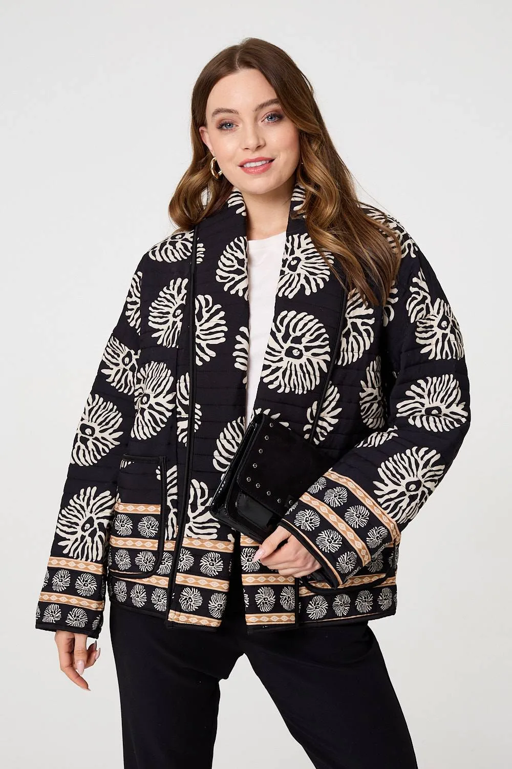 Printed Padded Open Front Jacket