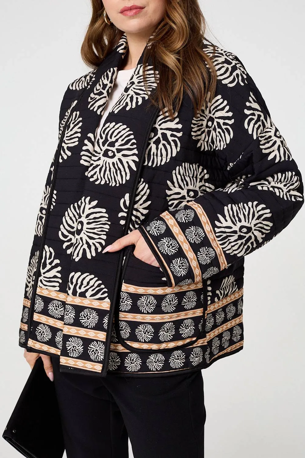 Printed Padded Open Front Jacket