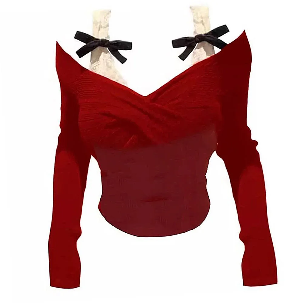 Red Off-Shoulder Bow Top