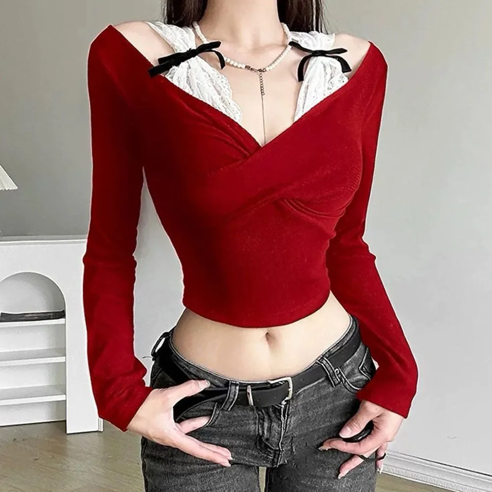 Red Off-Shoulder Bow Top