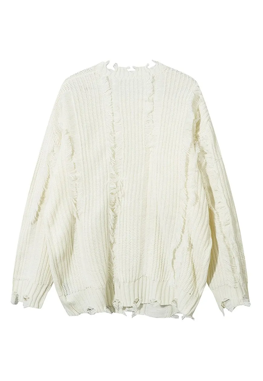 Ripped sweater cream knitted distressed gothic punk jumper