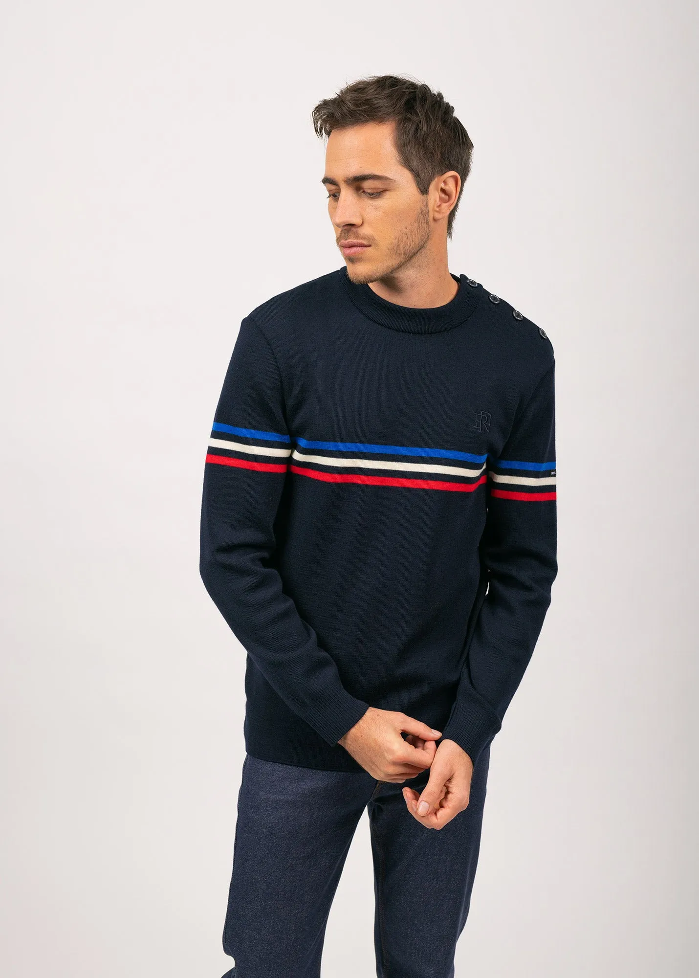 Sailor jumper with tricolour stripes - SAINT JAMES x Elysée (NAVY)