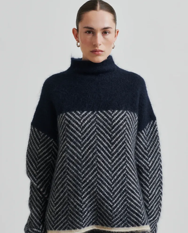 Second Female Herrin Navy Chevron Turtle Knit