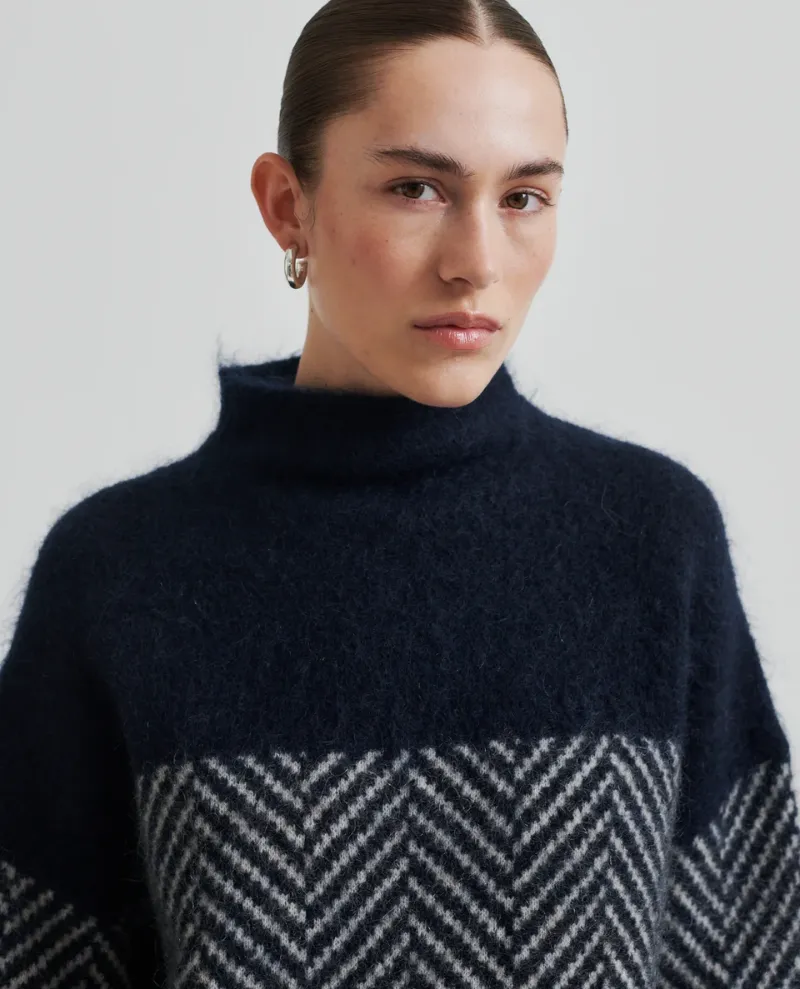 Second Female Herrin Navy Chevron Turtle Knit