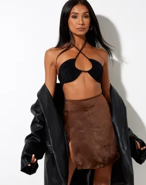 Shenka Mini Skirt in Satin Rich Brown