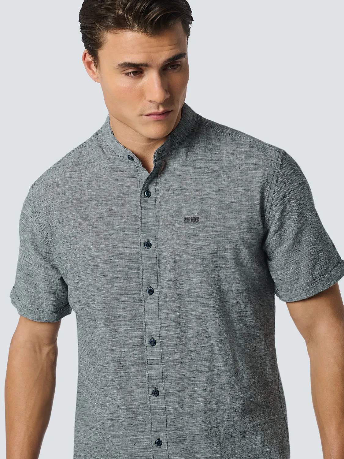 Shirt Short Sleeve Granddad 2 Coloured Melange With Linen | Night