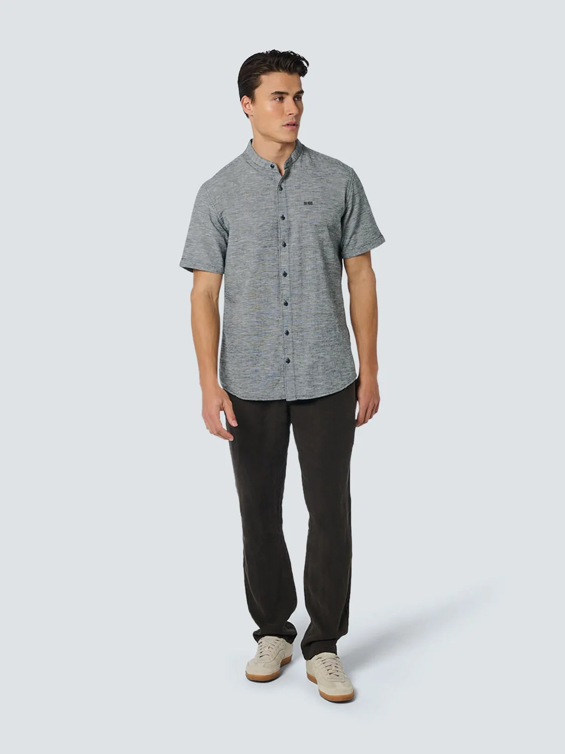 Shirt Short Sleeve Granddad 2 Coloured Melange With Linen | Night