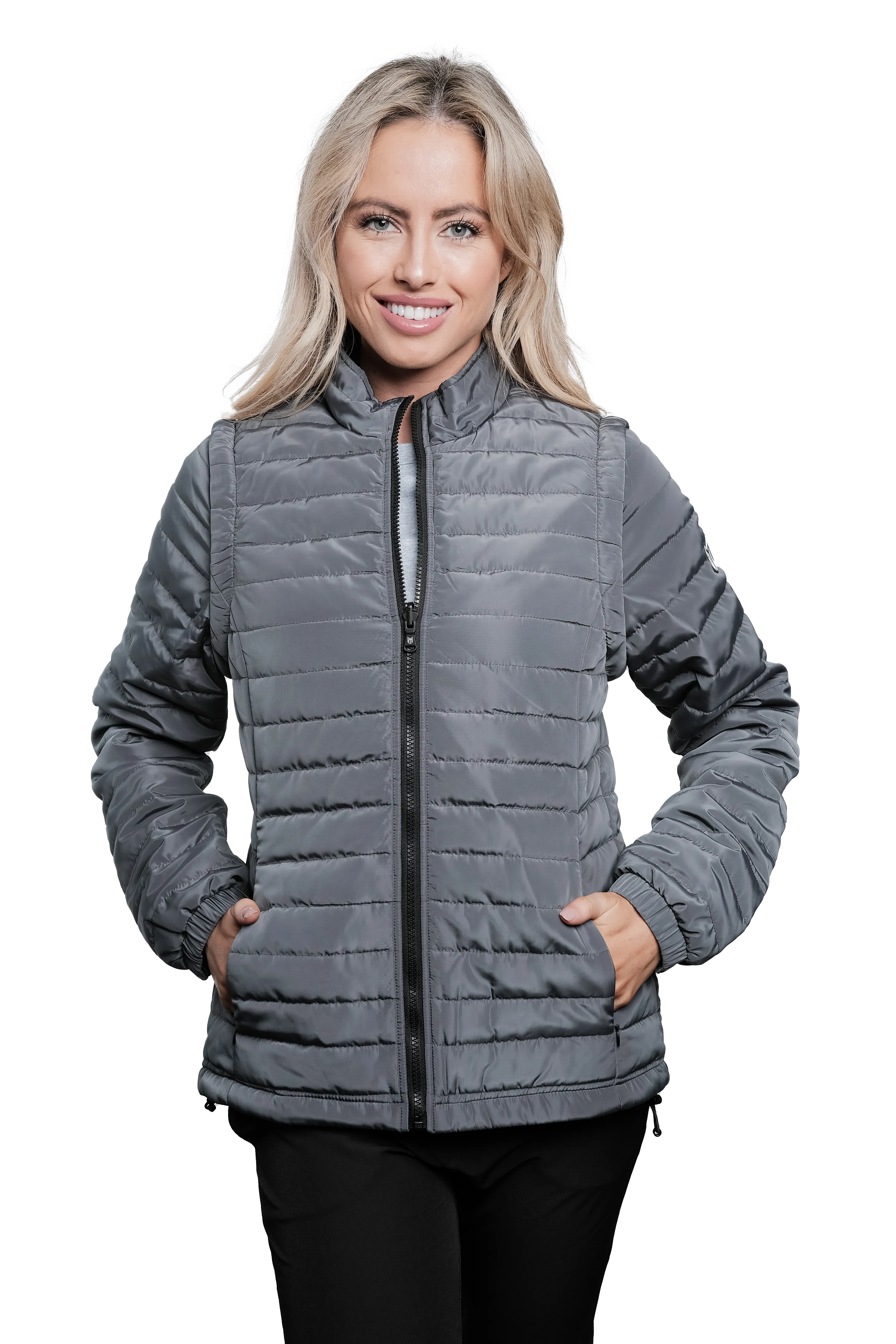 Sierra Grey Women's Puffer Jacket Removable Arms