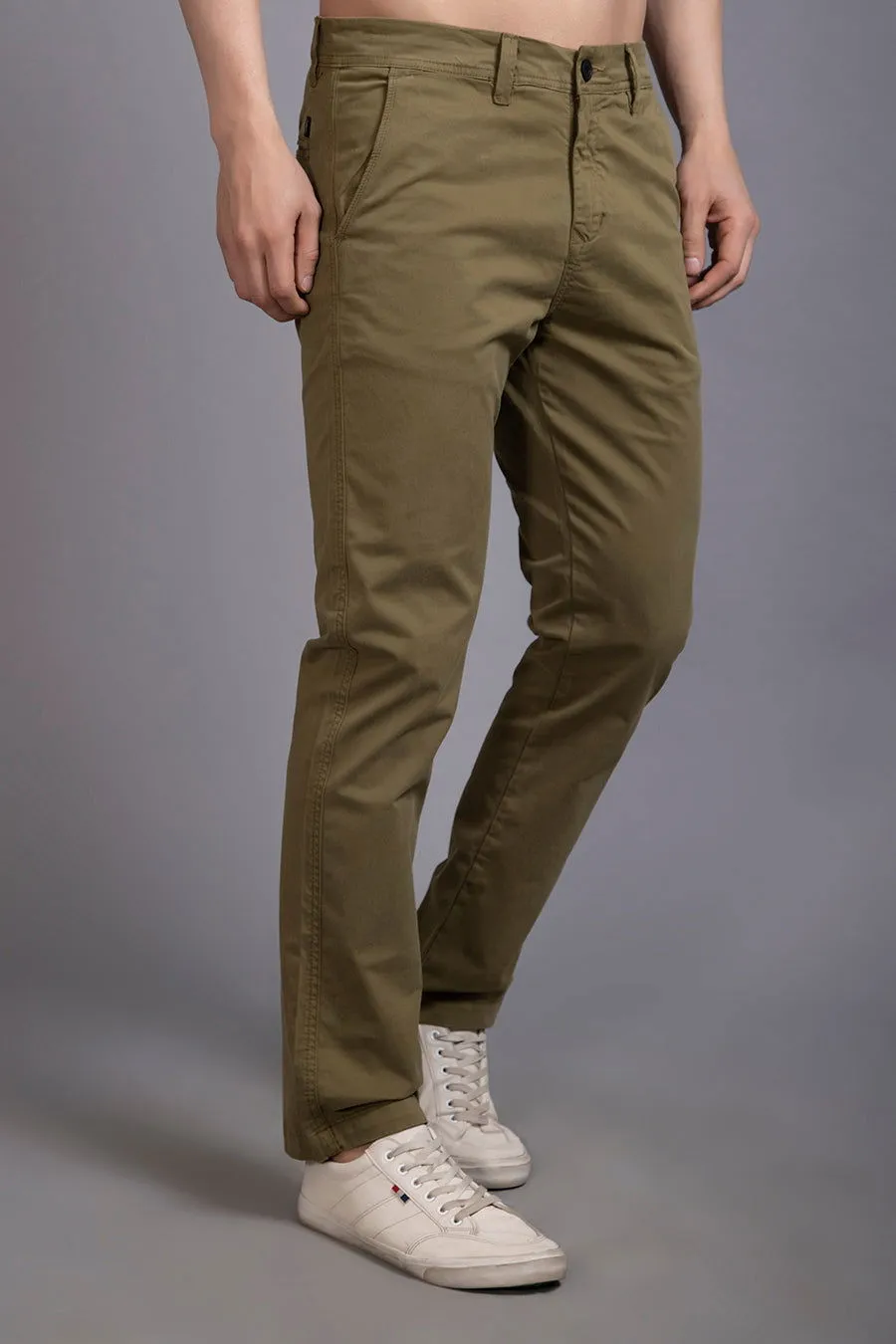 Slim fit cotton chinos-Olive Green