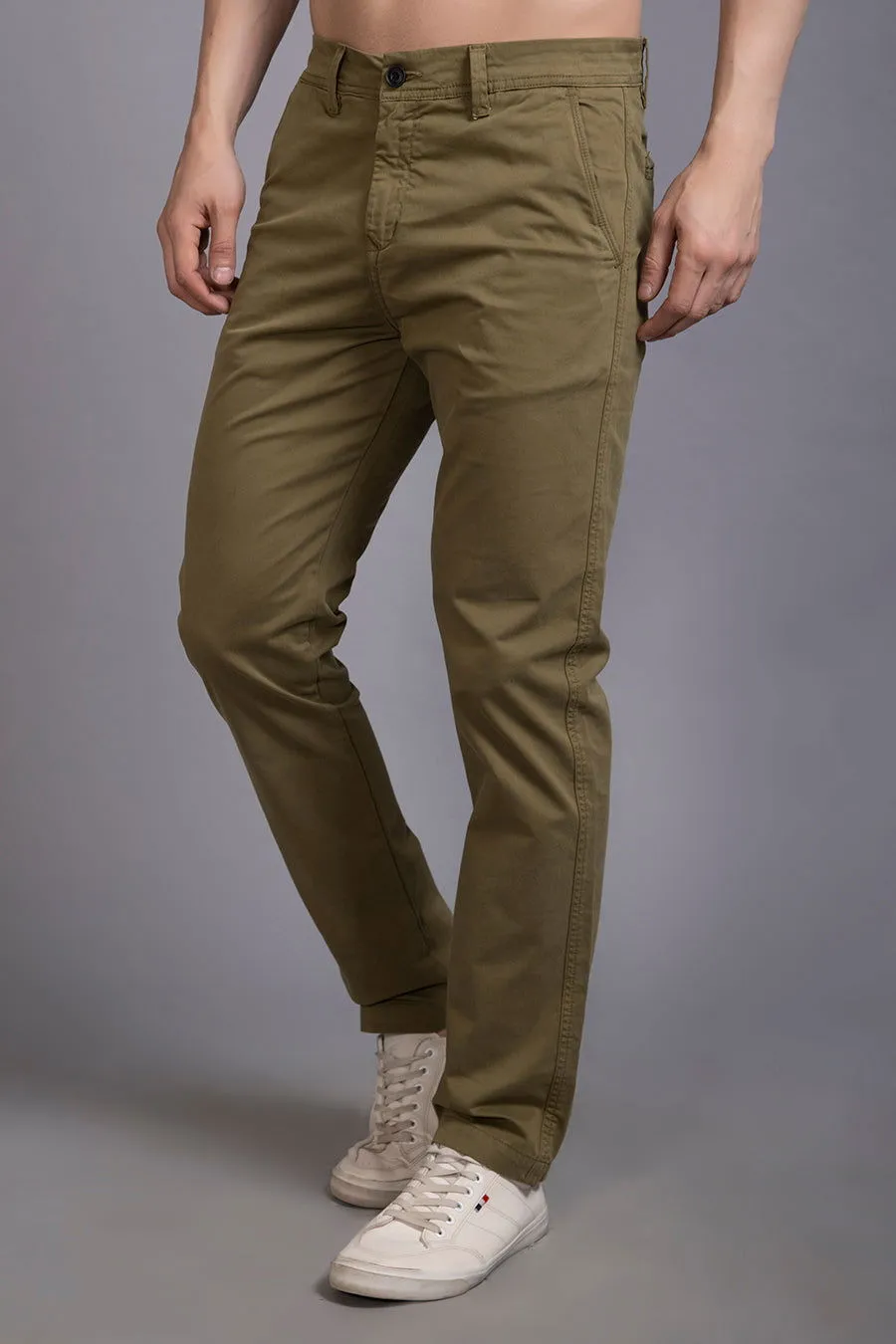 Slim fit cotton chinos-Olive Green