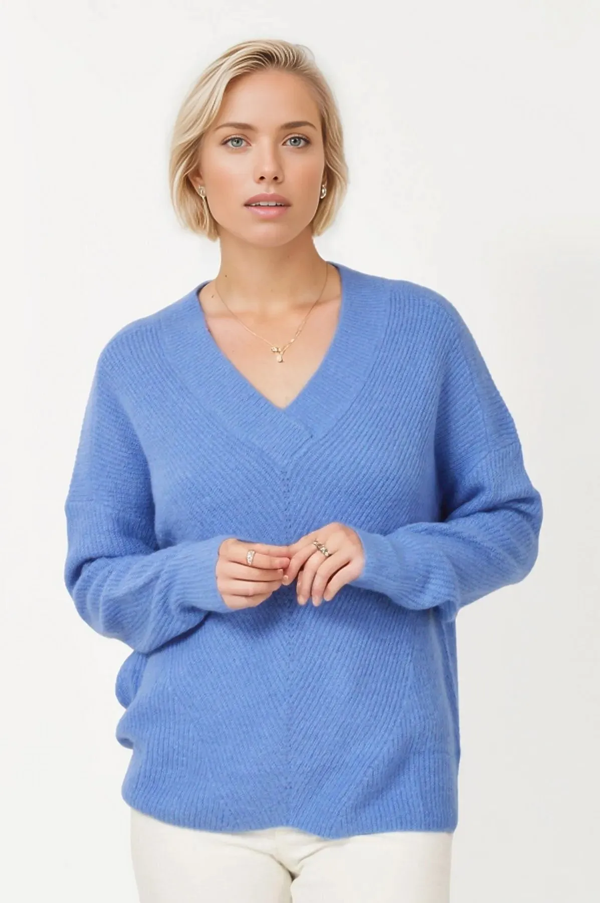 Soft Ribbed V Neck Jumper