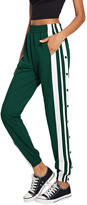 SOLY HUX Women's Sporty High Split Side Striped Joggers Snap Button Track Pants