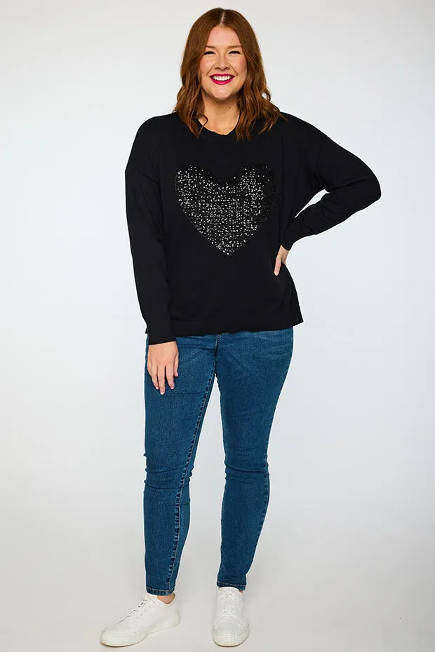 Sparkle Heart Black Knit