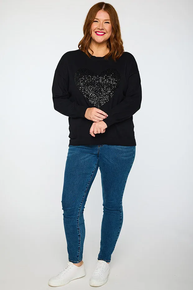 Sparkle Heart Black Knit