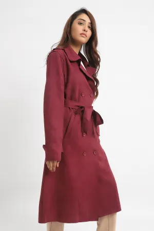 SUEDE TRENCH COAT-WINE