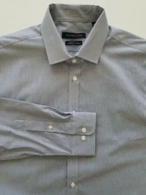 Tommy Hilfiger Mens Dress Shirt Blue Athletic Fit Stripe Stretch 044