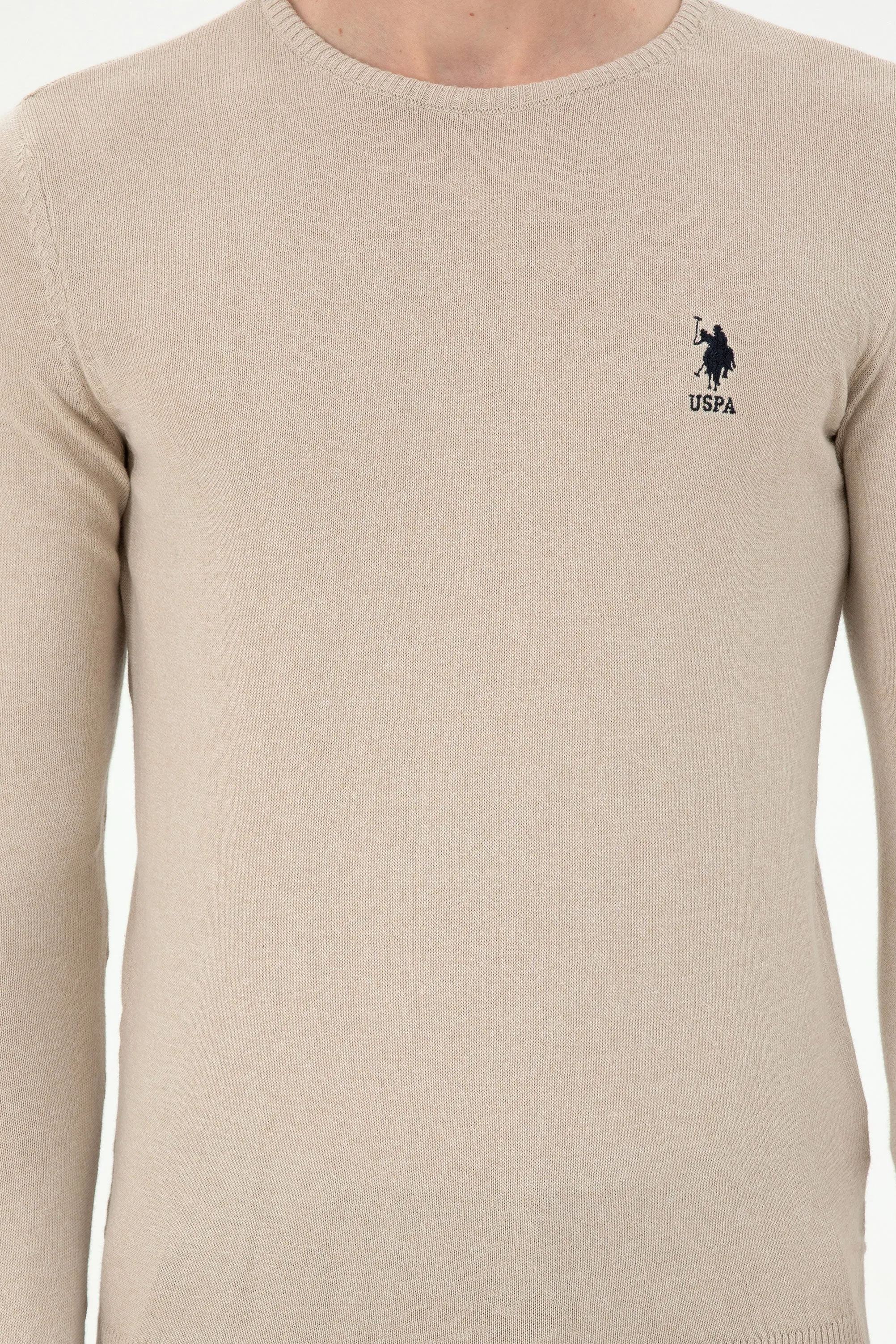 USPA Men Jumper R/Neck  Stone Mélange VR225 USPJR369 US POLO ASSN.