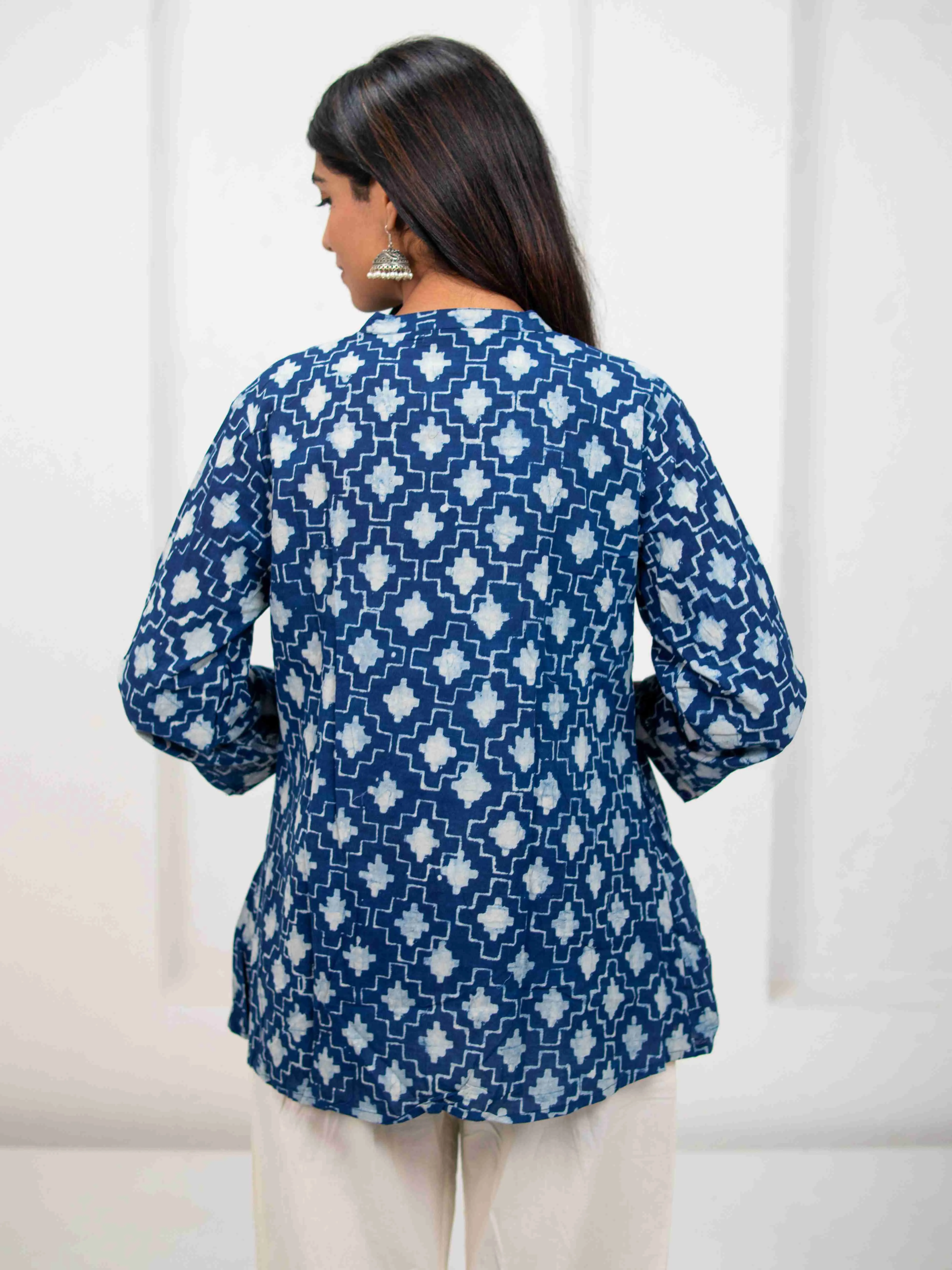 V-Neck Pintucks Top Blue