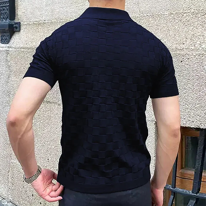 Vintage classy knitted checked polo shirt