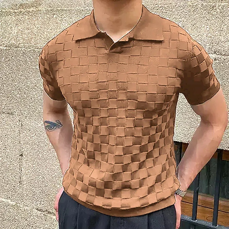 Vintage classy knitted checked polo shirt