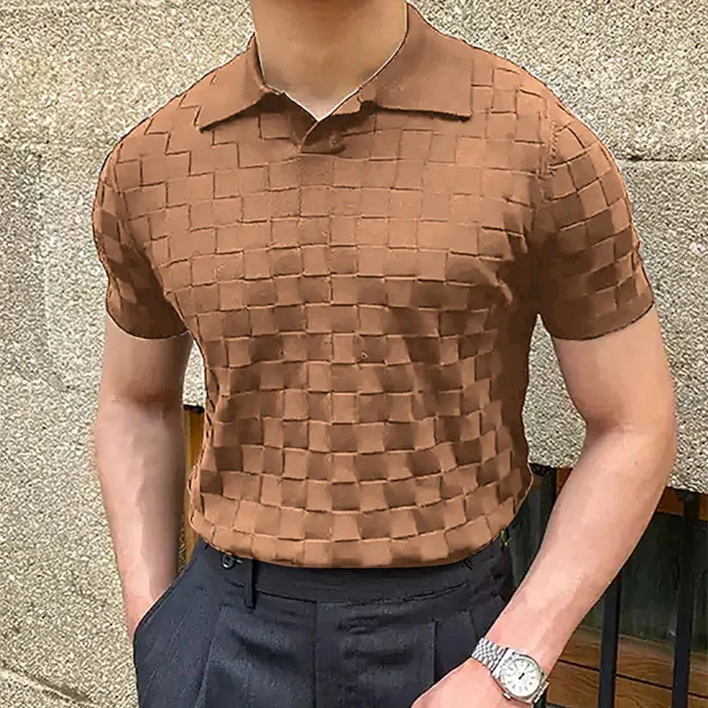 Vintage classy knitted checked polo shirt