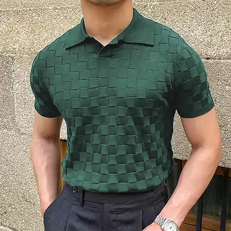 Vintage classy knitted checked polo shirt