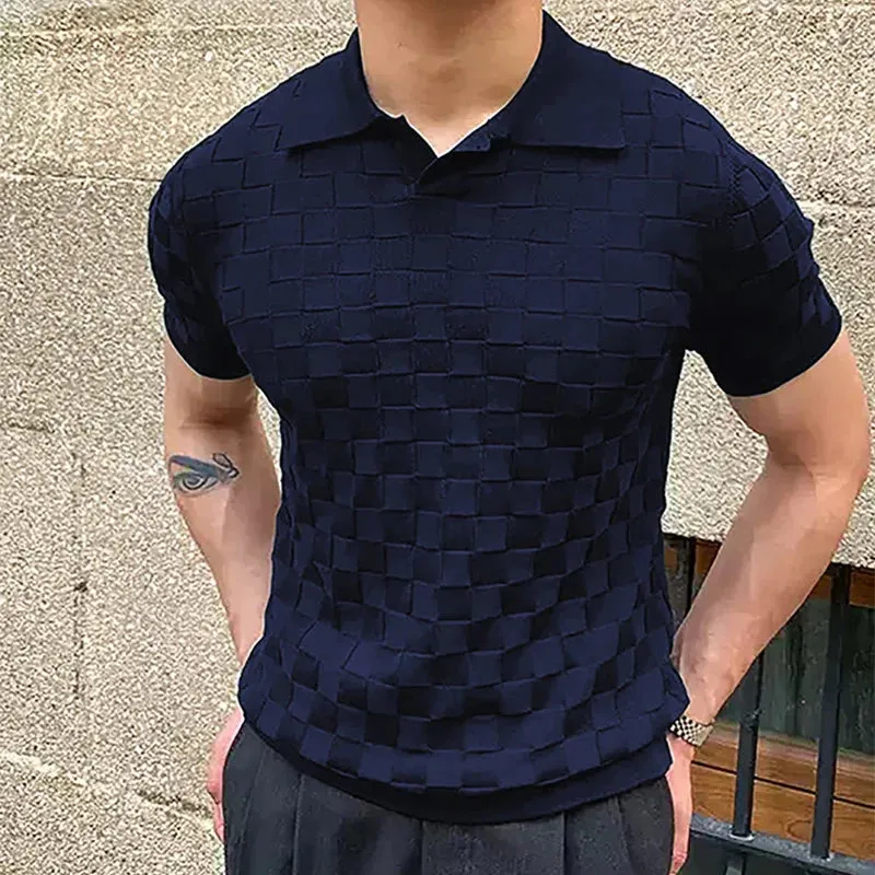 Vintage classy knitted checked polo shirt