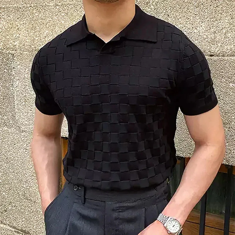 Vintage classy knitted checked polo shirt