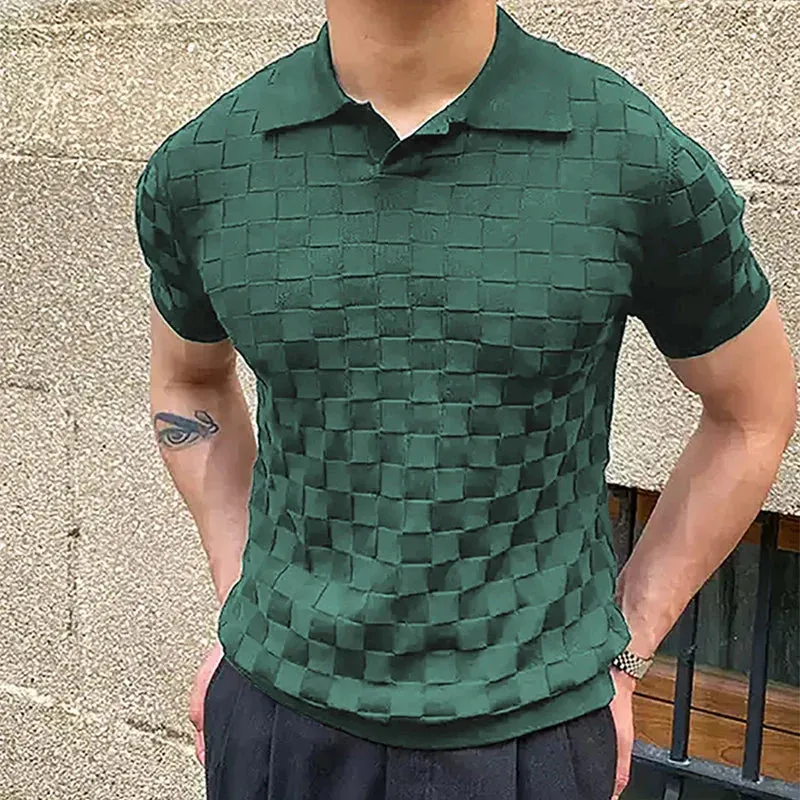 Vintage classy knitted checked polo shirt