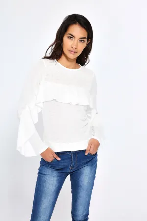 White Frill Long Sleeve Jumper