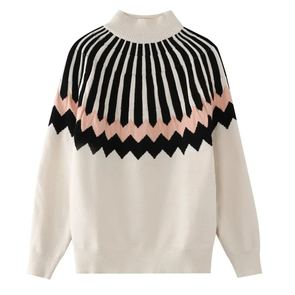 Women's Elegant Knitted Jumper with Geometric Pattern | Ideal for Autumn/Winter