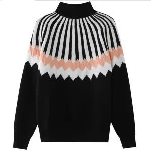 Women's Elegant Knitted Jumper with Geometric Pattern | Ideal for Autumn/Winter