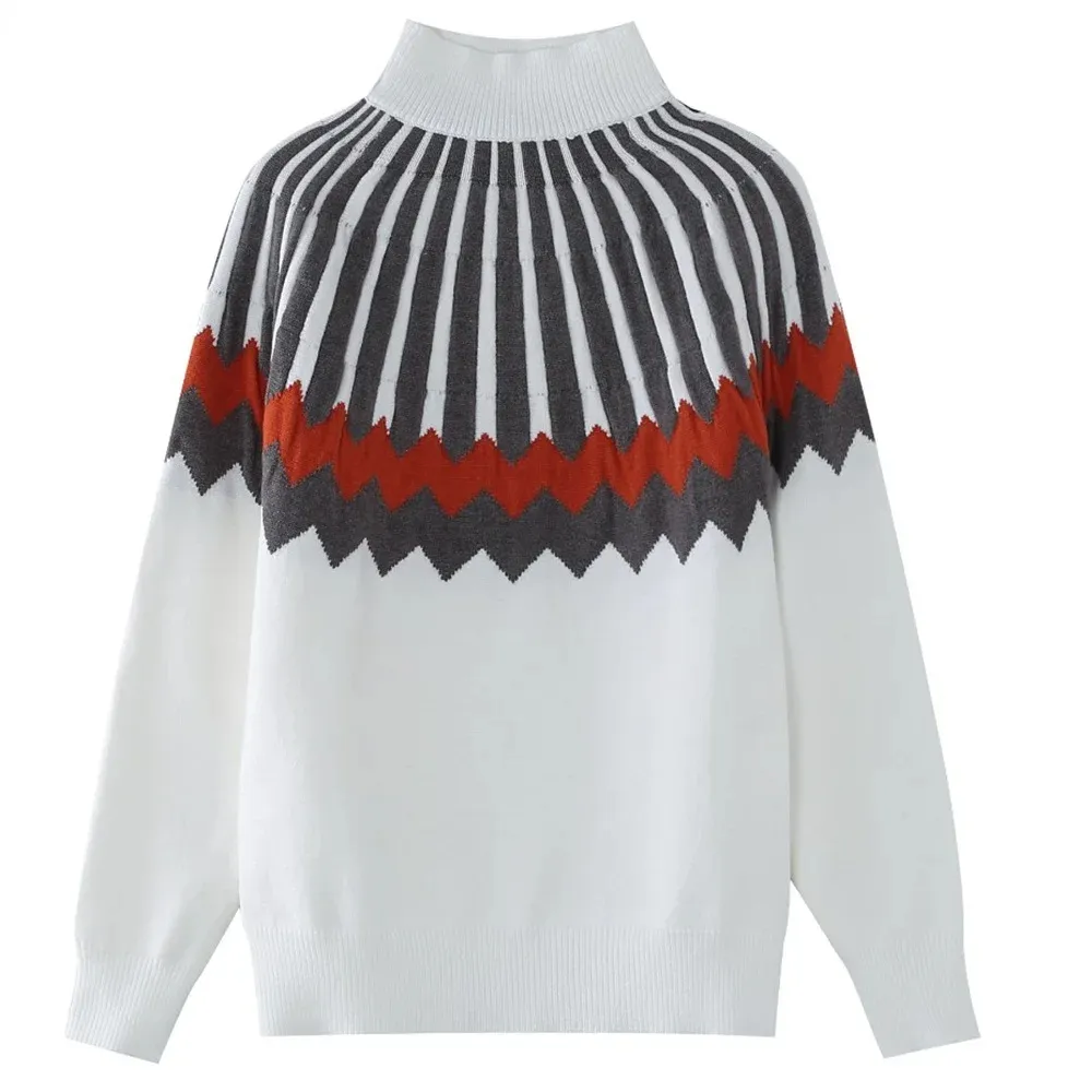 Women's Elegant Knitted Jumper with Geometric Pattern | Ideal for Autumn/Winter