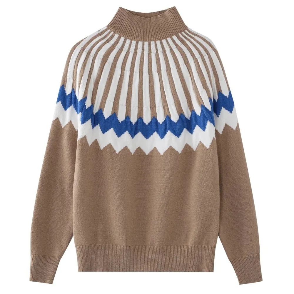 Women's Elegant Knitted Jumper with Geometric Pattern | Ideal for Autumn/Winter