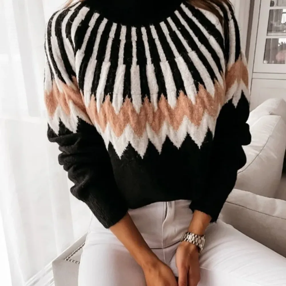 Women's Elegant Knitted Jumper with Geometric Pattern | Ideal for Autumn/Winter