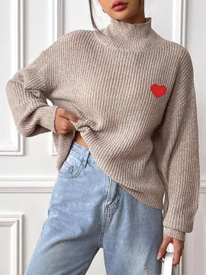 Women's Stylish Knit Turtleneck Jumper with Heart Embroidered | Ideal for Autumn/Winter