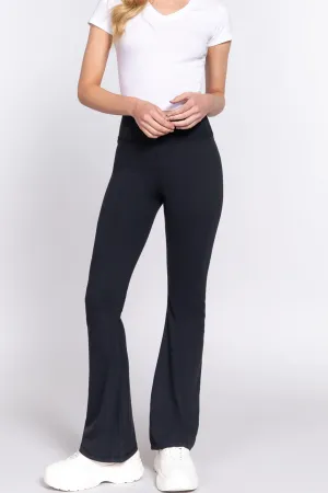 Women's Waist Band Flare Stretch Workout Long Pants