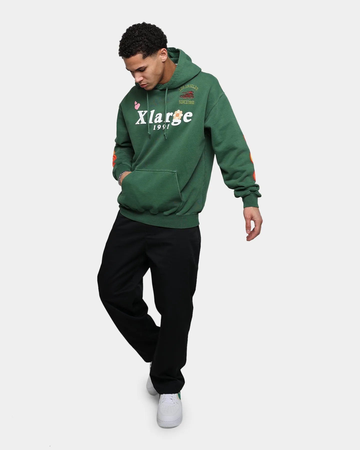 X-Large Pigment Dyed Puff Logo Pullover Hoodie Green