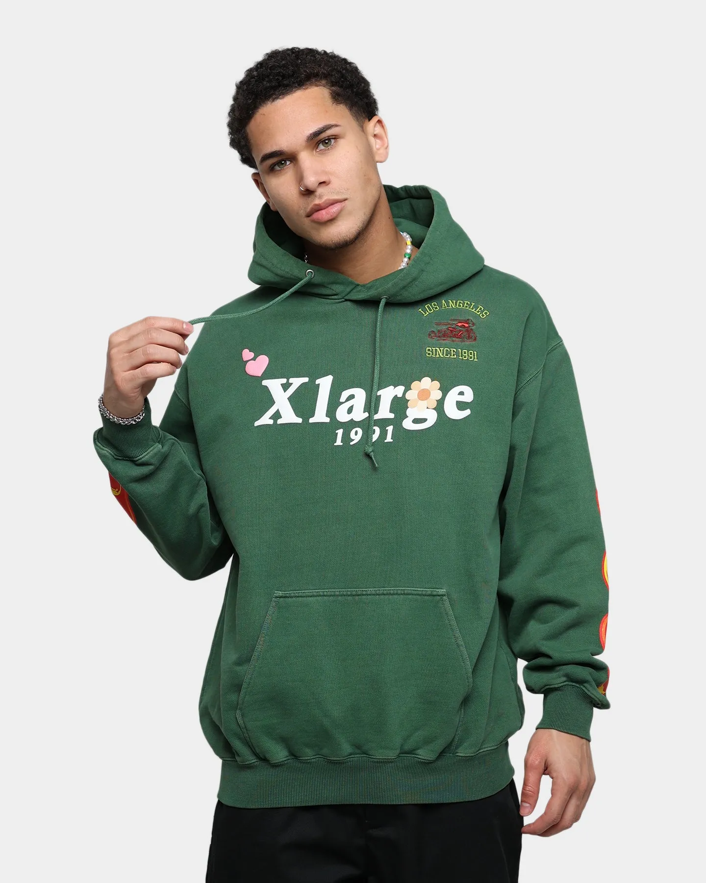 X-Large Pigment Dyed Puff Logo Pullover Hoodie Green