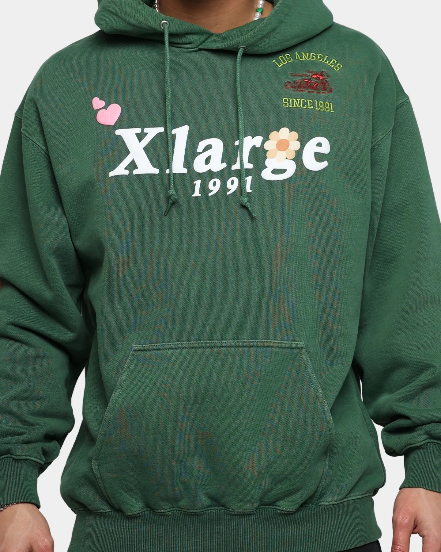 X-Large Pigment Dyed Puff Logo Pullover Hoodie Green