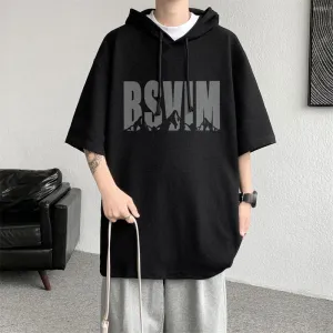 xiangtuibao Fashion Men Short Sleeve Hoodies Letter Printing Black White Summer Casual Hooded Jumper Oversize Clothing Streetwear Pullover