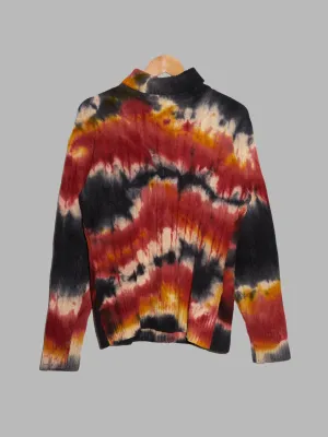 Yoichi Nagasawa 1990s red multicolour tie dye wool cable knit turtleneck jumper